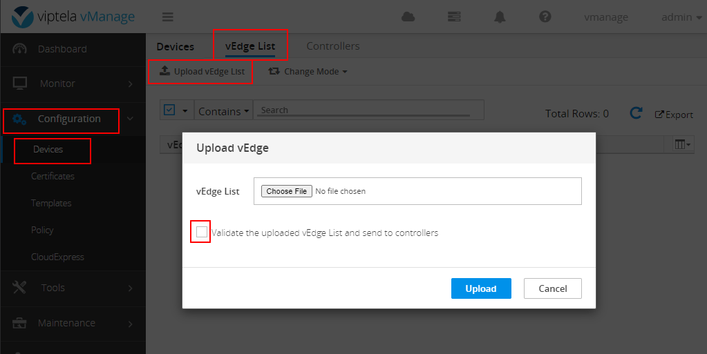 Upload vEdge-list